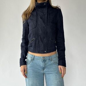 Athleta Moto Jacket Linen Small Navy